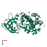 PDB entry 4dtk coloured by chain, top view.