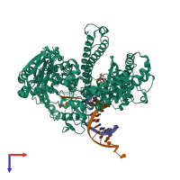 PDB entry 4dtn coloured by chain, top view.