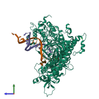 PDB entry 4dto coloured by chain, side view.