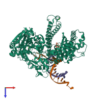 PDB entry 4dtr coloured by chain, top view.