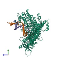 PDB entry 4dts coloured by chain, side view.