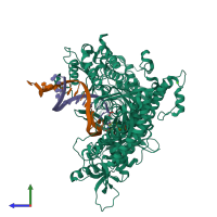 PDB entry 4dtx coloured by chain, side view.