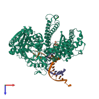 PDB entry 4dtx coloured by chain, top view.