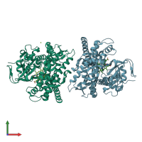 PDB entry 4dty coloured by chain, front view.