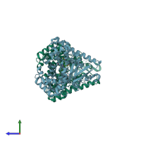 PDB entry 4dty coloured by chain, side view.