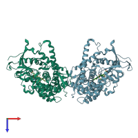 PDB entry 4dty coloured by chain, top view.
