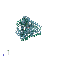 PDB entry 4due coloured by chain, side view.