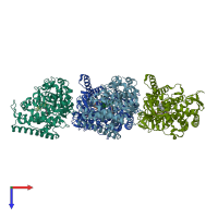 PDB entry 4duf coloured by chain, top view.