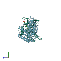 PDB entry 4duh coloured by chain, side view.