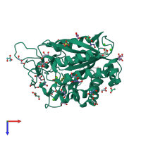PDB entry 4duk coloured by chain, top view.