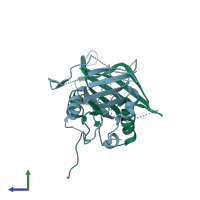 PDB entry 4dul coloured by chain, side view.