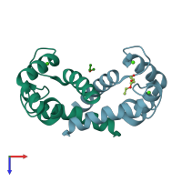 PDB entry 4duq coloured by chain, top view.