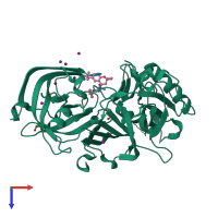 PDB entry 4dus coloured by chain, top view.
