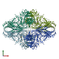 PDB entry 4duv coloured by chain, front view.