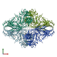 PDB entry 4dux coloured by chain, front view.