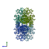 PDB entry 4dux coloured by chain, side view.