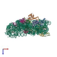 PDB entry 4dv1 coloured by chain, top view.