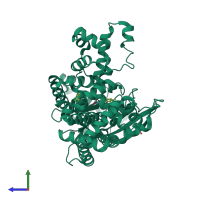 PDB entry 4dv8 coloured by chain, side view.