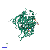PDB entry 4dv9 coloured by chain, side view.