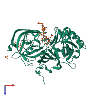 PDB entry 4dv9 coloured by chain, top view.