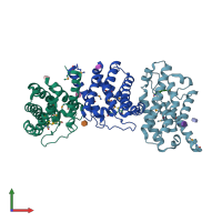 PDB entry 4dve coloured by chain, front view.