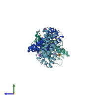 PDB entry 4dve coloured by chain, side view.