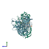 PDB entry 4dvf coloured by chain, side view.