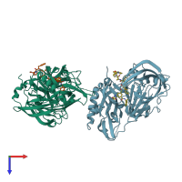 PDB entry 4dvf coloured by chain, top view.