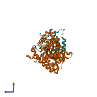 PDB entry 4dvg coloured by chain, side view.