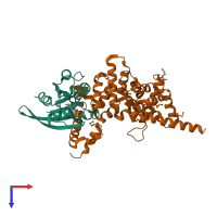 PDB entry 4dvg coloured by chain, top view.