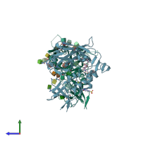 PDB entry 4dvs coloured by chain, side view.