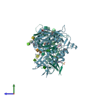 PDB entry 4dvv coloured by chain, side view.