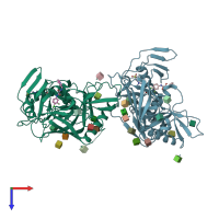 PDB entry 4dvx coloured by chain, top view.