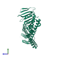 PDB entry 4dvz coloured by chain, side view.