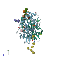 PDB entry 4dw3 coloured by chain, side view.