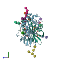 PDB entry 4dw4 coloured by chain, side view.