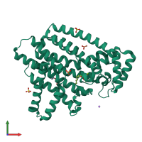 PDB entry 4dwg coloured by chain, front view.