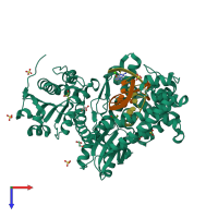 PDB entry 4dwi coloured by chain, top view.