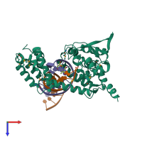 PDB entry 4dwp coloured by chain, top view.