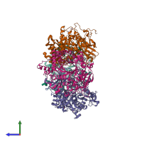 PDB entry 4dws coloured by chain, side view.