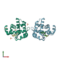 PDB entry 4dwt coloured by chain, front view.