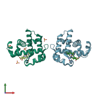 PDB entry 4dwu coloured by chain, front view.