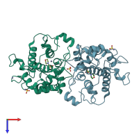 PDB entry 4dwx coloured by chain, top view.