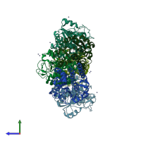 PDB entry 4dwz coloured by chain, side view.