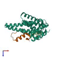 PDB entry 4dx0 coloured by chain, top view.