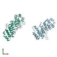 PDB entry 4dx1 coloured by chain, front view.