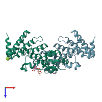 PDB entry 4dx2 coloured by chain, top view.