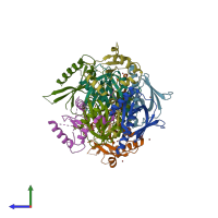 PDB entry 4dx8 coloured by chain, side view.
