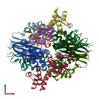 PDB entry 4dxe coloured by chain, front view.