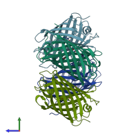 PDB entry 4dxi coloured by chain, side view.